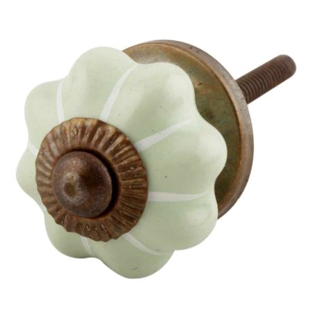 Light Green With Silver Line Small Ceramic Melon Cabinet Knob